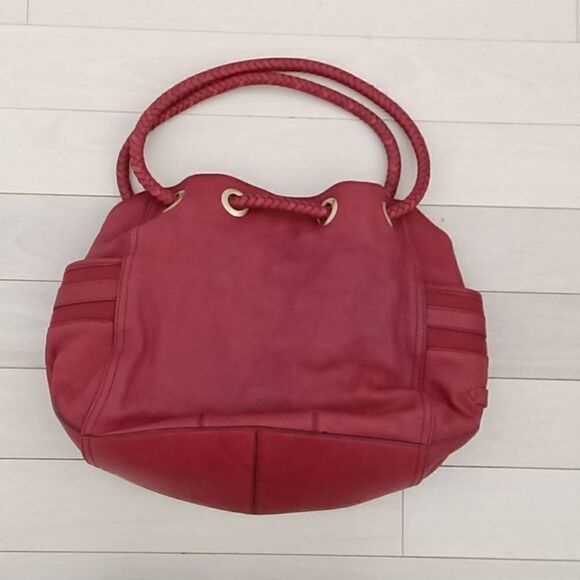 Cole Haan Women's Pebble Leather Brushed Braided Strap Bucket Bag Red - Picture 2 of 7